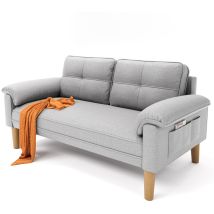 Bealife - Canapé 2 Places Canapé Scandinave En Tissu Bois 2 Coussins 2 Accoudoirs Pour Salon Chambre 144 X 77 X 77 Cm Gris