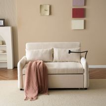 Canapé 2 places - canapé convertible, dossier réglable, support pour téléphone portable, port de usb - en chenille beige
