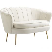 Canapé 2 places coquillage canapé design dim. 130L x 77l x 77H cm pieds dorés effilés velours crème