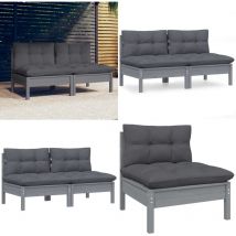 Canapé 2 places de jardin avec coussins anthracite Bois de pin - Canapé De Jardin - Mobilier De Jardin - Canapé Deux Places - Meubles De Jardin