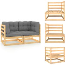 Canapé 2 places de jardin avec coussins Bois de pin massif - Canapé De Jardin - Mobilier De Jardin - Canapé Deux Places - Meubles De Jardin