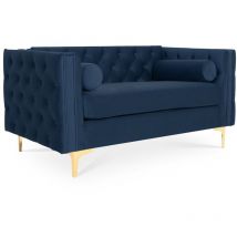 Canapé 2 places Edward Velours Bleu foncé pieds doré