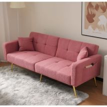 Yoleo - Canapé 2 Places en Peluche d'agneau,Canapé-lit pliant réglable - Pieds en métal + Poches de rangement - 2 Coussins - 175x64x72cm - Rose