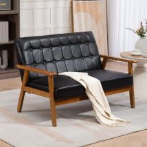 Canapé 2 places en PU,Fauteuil Loveseat en bois massif pour salon, chambre, bureau,Design vintage,114 x 73.5 x 75cm,Noir