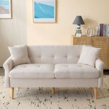 Canapé 2 Places en tissu chenille, Canapé Droit Confort en Bois Massif, Loveseat avec Accoudoirs,162x74x77cm - Beige