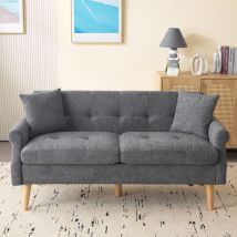 Canapé 2 Places en tissu chenille, Canapé Droit Confort en Bois Massif, Loveseat avec Accoudoirs,162x74x77cm - Gris