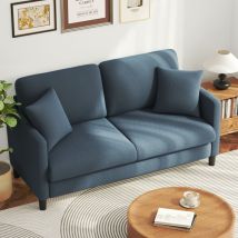 2-sitzer-sofa Aus Samt, Teddy, Gerades Komfortsofa Aus Massivholz, Zweisitzer Mit Armlehnen, 165 X 78 X 89 Cm, Blaugrau