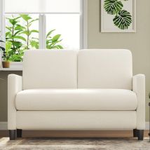 Canapé 2 Places en Velours Teddy,Mini Canapé Droit Confort en Bois Massif,Loveseat avec Accoudoirs,128x78x89cm,Beige
