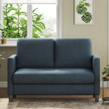 Canapé 2 Places en Velours Teddy,Mini Canapé Droit Confort en Bois Massif,Loveseat avec Accoudoirs,128x78x89cm,Bleu-Gris