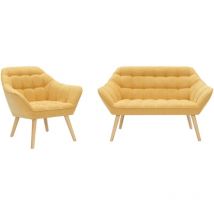 Vente-unique - Canapé 2 places et fauteuil en tissu jaune moutarde caserta