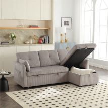 Canapé 3-4 places, canapé convertible multifonction, canapé modulable en l, 206x130x66-88cm, en velours gris clair