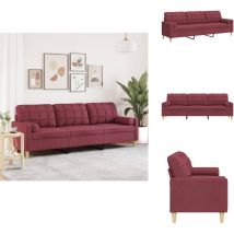 Canapé 3 places avec oreillers décoratifs bordeaux 210 cm tissu - Canapé 3 Places - Canapés 3 Places - Canapé - Canapé Rembourré