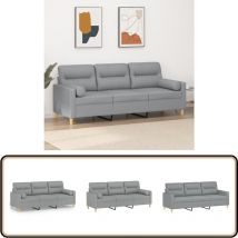 Canapé 3 places avec oreillers gris clair 180 cm tissu - Canapé Trois Places - Canapé Modulaire - Canapé Design - Canapé Gris - Canapé Contemporain