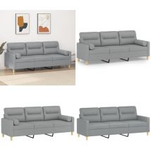 Canapé 3 places avec oreillers gris clair 180 cm tissu - Canapé Trois Places - Canapé Modulaire - Canapé Design - Canapé Gris - Canapé Contemporain
