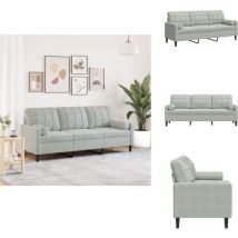 Canapé 3 places avec oreillers gris clair 180 cm velours - Canapé 3 Places - Canapés 3 Places - Canapé - Canapé Rembourré
