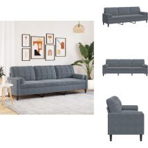 Canapé 3 places avec oreillers gris foncé 210 cm velours - Canapé 3 Places - Canapés 3 Places - Canapé - Canapé Rembourré