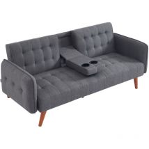 Concept-usine - inverness - Canapé 3 places convertible avec tablette centrale rabattable gris