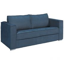 Canapé 3 places convertible express en tissu texturé bleu - Couchage à lattes larges 140 cm - Matelas 14 cm loreto