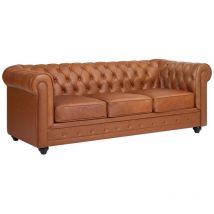 Vente-unique - Canapé 3 places en cuir de vachette camel chesterfield