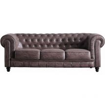 Canapé 3 places en simili-cuir coloris marron chocolat - Longueur 211 x profondeur 84 x hauteur 75 cm -PEGANE-