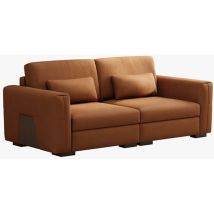Oleylucklive - Canapé 2 Places En Simili Cuir Orange Brun Large Accoudoirs Moderne