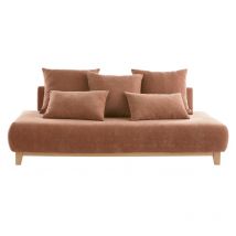 Miliboo - Canapé 3 places en tissu effet velours texturé terracotta et bois clair L200 cm odeon