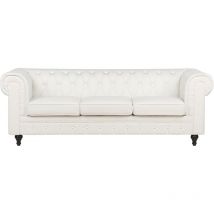 Beliani - Canapé 3 Places en Tissu Rétro Vintage avec Accoudoirs Capitonné Blanc Cassé Chesterfield