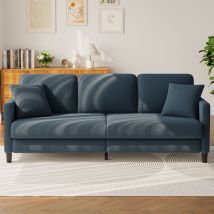 3-sitzer-sofa Aus Teddy-samt, Großes Gerades Komfortsofa Aus Massivholz, Loveseat Mit Armlehnen, 210 X 79 X 89 Cm, Blaugrau