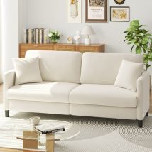 Keepbuying - Canapé 3 Places en Velours Teddy,Canapé Droit Confort en Bois Massif,Loveseat avec Accoudoirs,193 x 79 x 89cm,Beige