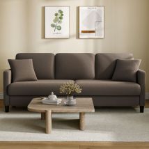 Canapé en Velours Teddy 3 Places Moderne,Grand Canapé Droit Confort en Bois Massif avec Accoudoirs,3 coussins+2 oreillers,210 x 79 x 89 cm - Marron