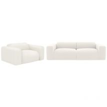 Vente-unique - Canapé 3 places et fauteuil en tissu bouclette blanc pogni de Maison Céphy