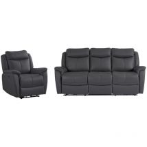 Canapé 3 places et fauteuil relax électrique en cuir de vachette gris anthracite nomajo