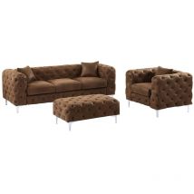 Vente-unique - Canapé 3 places, fauteuil et pouf chesterfield en microfibre aspect cuir vieilli edwina