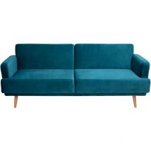 Canapé convertible 3 places en velours Bleu Canard 214x86x83 cm