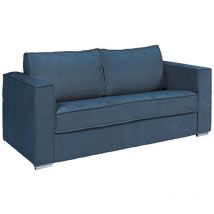 Canapé 4 places convertible express en tissu texturé bleu - Couchage à lattes larges 160 cm - Matelas 14 cm LORETO