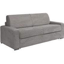 Canapé 4 places convertible express en velours côtelé gris clair - Couchage lattes larges 160 cm - Matelas 18 cm calito