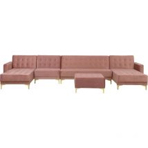 Grand Canapé Angle à Droite avec Ottoman en Velours Rose Chic Elégant Aberdeen