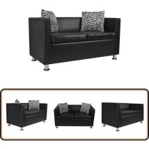 Canapé à 2 places Cuir synthétique Noir - Canapé Deux Places - Canapé Cuir Synthétique - Canapé Noir - Canapé Moderne - Canapé Classique
