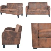 Canapé à 2 places Daim synthétique Marron - Canapé Deux Places - Canapé Cuir Synthétique - Canapé Marron - Canapé Moderne - Canapé Design - Home &