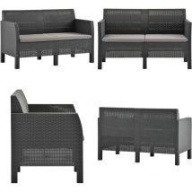 Canapé à 2 places de jardin avec coussins Anthracite pp Rotin - Canapé De Jardin - Salon De Jardin - Mobilier De Jardin - Canapé Deux Places