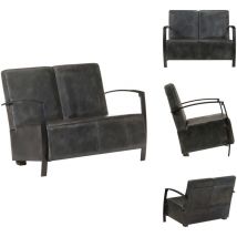 Canapé à 2 places gris délavé cuir véritable - Canapé Deux Places - Canapé Vintage - Canapé Cuir - Canapé Gris - Mobilier Salon