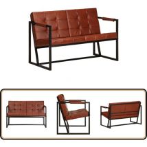 Canapé à 2 places Marron Cuir de chèvre véritable - Canapé Deux Places - Canapé Cuir - Canapé Vintage - Canapé Design - Mobilier Salon