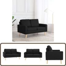 Canapé à 2 places Noir Tissu - Canapé Deux Places - Canapé Noir - Canapé Design - Canapé Moderne - Canapé Tissu