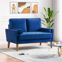 Canapé à 2 Places Scandinave,Mini Canapé à Bras Roulés en Velours Loveseat,Fauteuil Salon avec Accoudoirs,121x77x87cm - Bleu