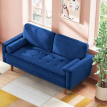 Canapé 2 Places en Velours Moderne,Canapé à Bras Roulés Loveseat,Canapé Droit avec Accoudoirs,148 x 78 x 85cm,Bleu
