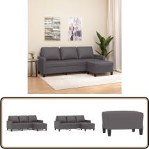 Canapé à 3 places avec repose-pieds Gris 180 cm Similicuir - Canapé Trois Places - Canapé Avec Repose Pied - Canapé Gris - Canapé Moderne - Canapé