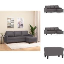 Canapé à 3 places avec repose-pieds Gris 180 cm Similicuir - Canapé Trois Places - Canapé Avec Repose Pied - Canapé Gris - Canapé Moderne - Canapé