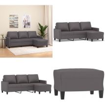 Canapé à 3 places avec repose-pieds Gris 180 cm Similicuir - Canapé Trois Places - Canapé Avec Repose Pied - Canapé Gris - Canapé Moderne - Canapé