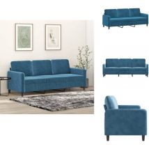 Canapé à 3 places Bleu 180 cm Velours - Canapé Trois Places - Canapé Velours - Canapé Bleu - Canapé Design - Meuble Salon