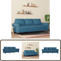 Canapé à 3 places Bleu 180 cm Velours - Canapé Trois Places - Canapé Velours - Canapé Bleu - Meuble Salon - Canapé Design